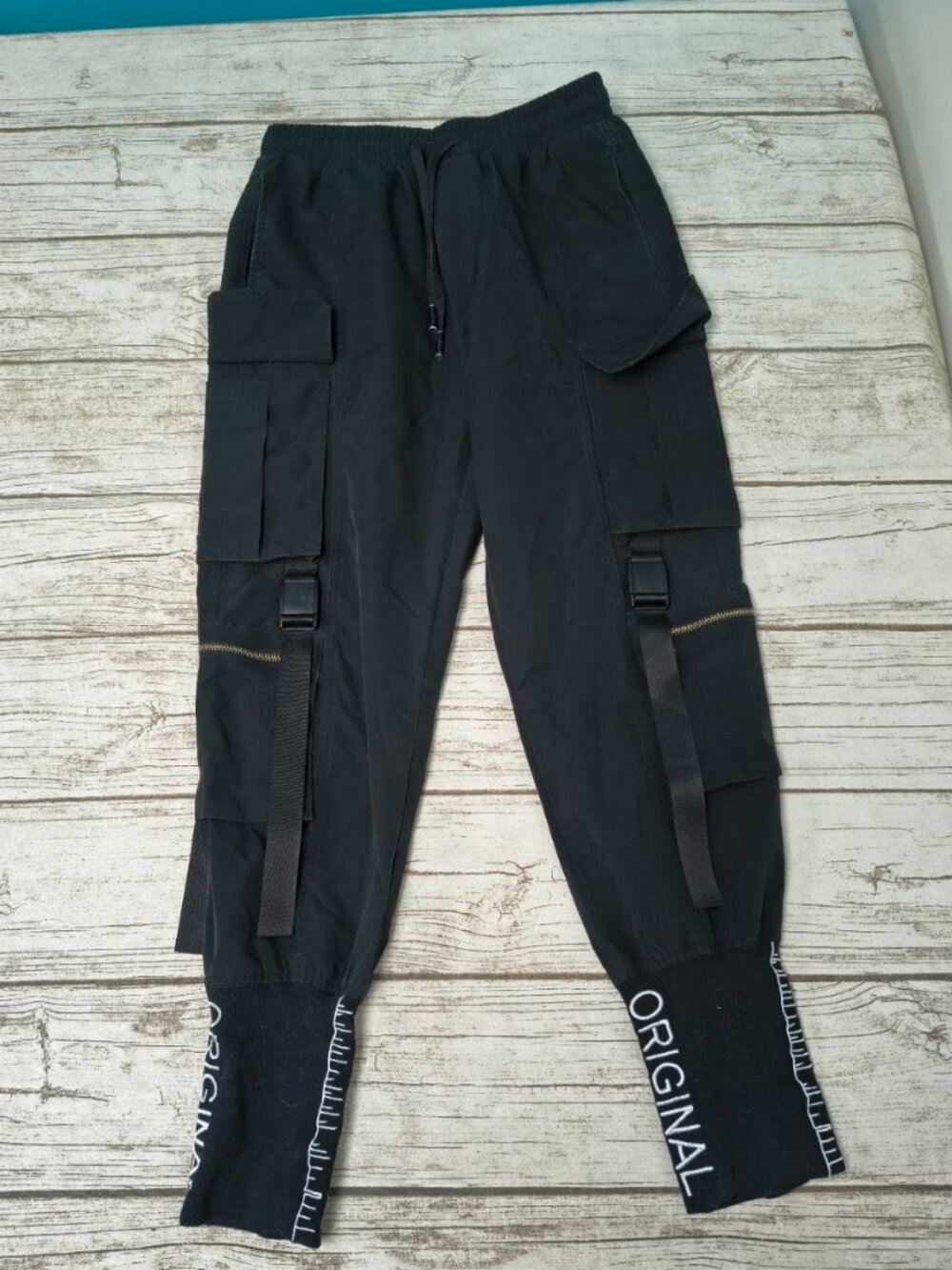 Nevstudio Black Utility Cargo Jogger Pants Buckle Straps Size S